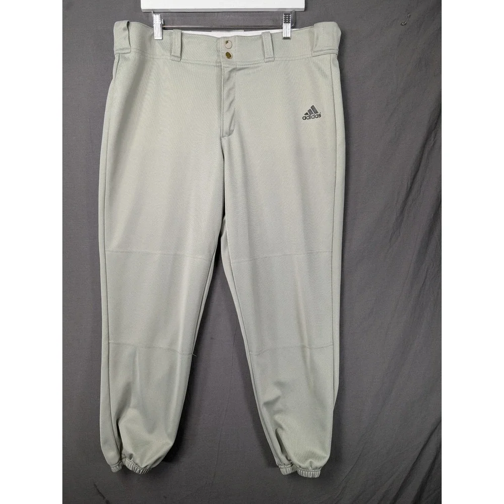 Adidas Mens XL Gray Baseball Softball Pants Climalite Elastic Hem 6289